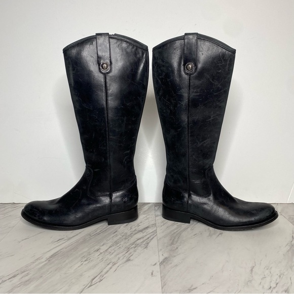 Frye Melissa Button Inside Zipper Black Leather Riding Tall Boots 6 1/2 B - Picture 8 of 16